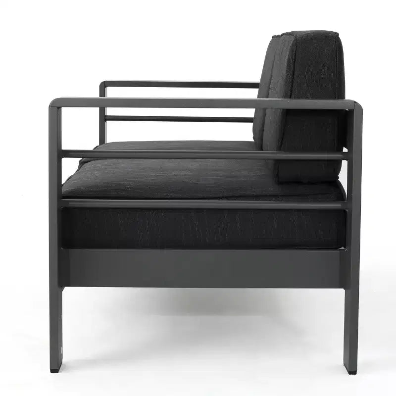 Juego de conversación de exterior de aluminio para 4 personas GDFStudio Crested Bay con fogón gris oscuro