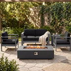 GDFStudio Crested Bay Outdoor Aluminum 4 Seater Chat Set with Dark Gray Fire Pit