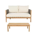 Conjunto de asientos de dos plazas y mesa de centro de madera de acacia con tejido de cuerda para patio Gilda de Christopher Knight Home