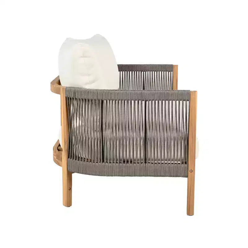 Conjunto de asientos de dos plazas y mesa de centro de madera de acacia con tejido de cuerda para patio Gilda de Christopher Knight Home