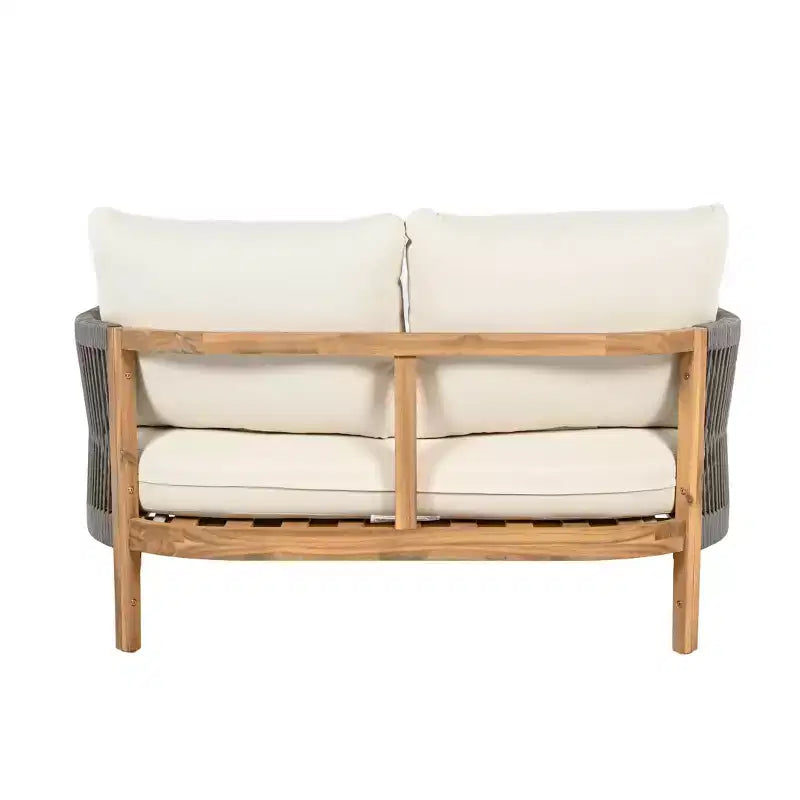 Conjunto de asientos de dos plazas y mesa de centro de madera de acacia con tejido de cuerda para patio Gilda de Christopher Knight Home