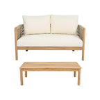 Conjunto de asientos de dos plazas y mesa de centro de madera de acacia con tejido de cuerda para patio Gilda de Christopher Knight Home