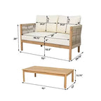 Conjunto de asientos de dos plazas y mesa de centro de madera de acacia con tejido de cuerda para patio Gilda de Christopher Knight Home