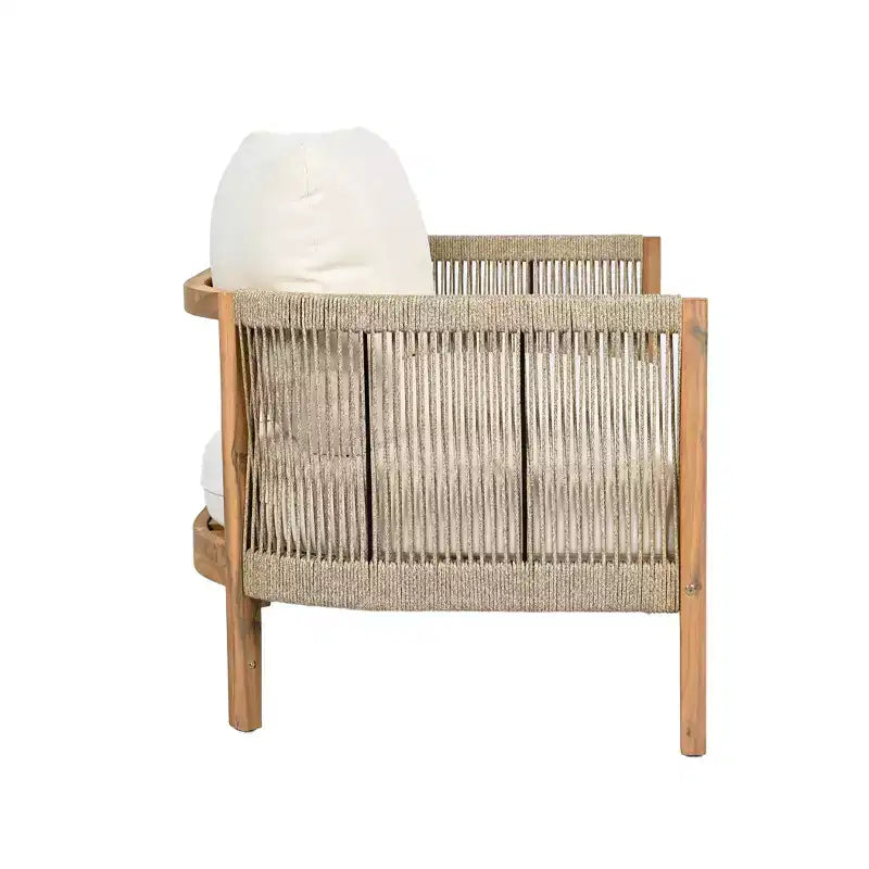Conjunto de asientos de dos plazas y mesa de centro de madera de acacia con tejido de cuerda para patio Gilda de Christopher Knight Home