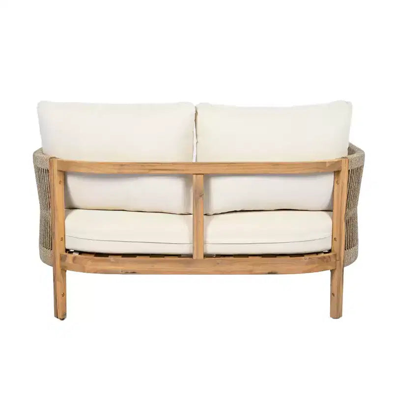 Conjunto de asientos de dos plazas y mesa de centro de madera de acacia con tejido de cuerda para patio Gilda de Christopher Knight Home