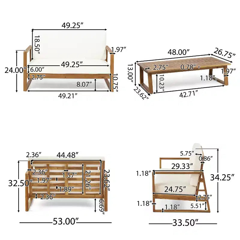 Conjunto Christopher Knight Home Hazel de sofá biplaza y mesa de centro de madera de acacia para exteriores, con cojines