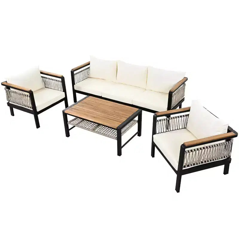 Conjunto de sofá seccional para exteriores de 4 piezas, conjunto de conversación para patio con capacidad para 5 personas, cojines y mesa de centro - ModernLuxe