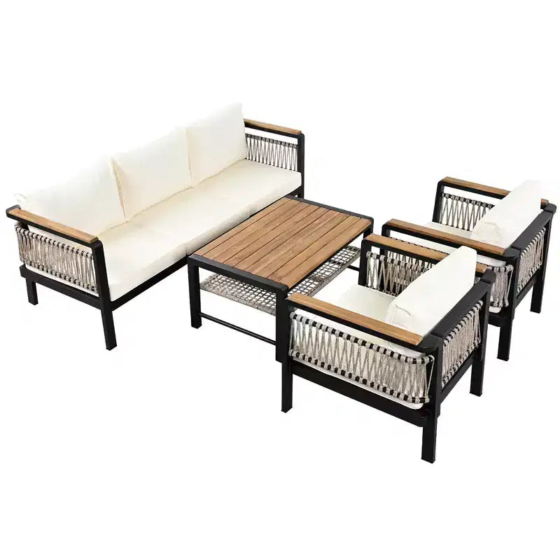 Conjunto de sofá seccional para exteriores de 4 piezas, conjunto de conversación para patio con capacidad para 5 personas, cojines y mesa de centro - ModernLuxe