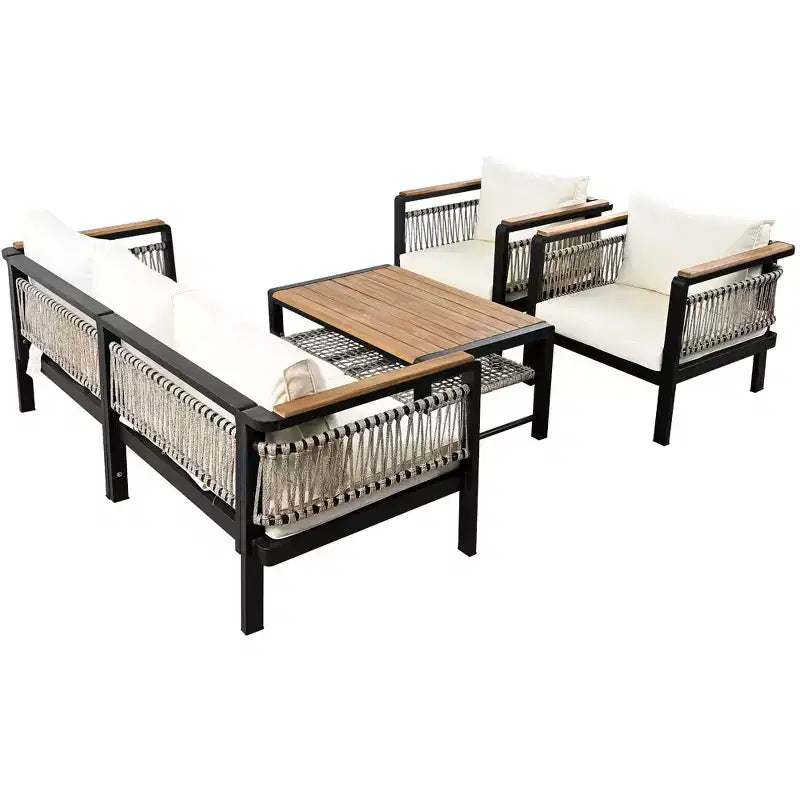 Conjunto de sofá seccional para exteriores de 4 piezas, conjunto de conversación para patio con capacidad para 5 personas, cojines y mesa de centro - ModernLuxe