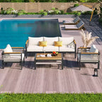 Conjunto de sofá seccional para exteriores de 4 piezas, conjunto de conversación para patio con capacidad para 5 personas, cojines y mesa de centro - ModernLuxe