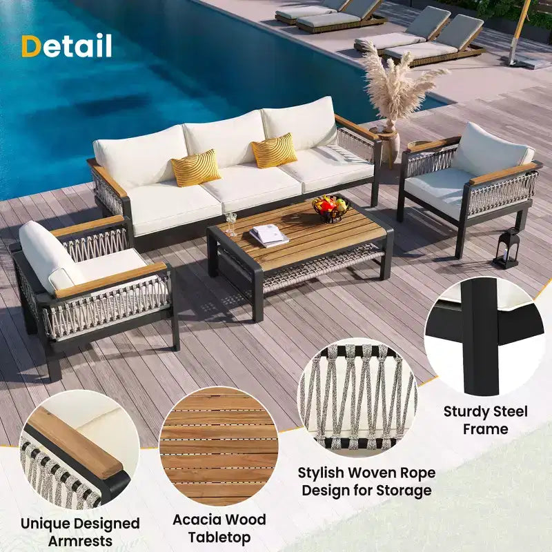 Conjunto de sofá seccional para exteriores de 4 piezas, conjunto de conversación para patio con capacidad para 5 personas, cojines y mesa de centro - ModernLuxe