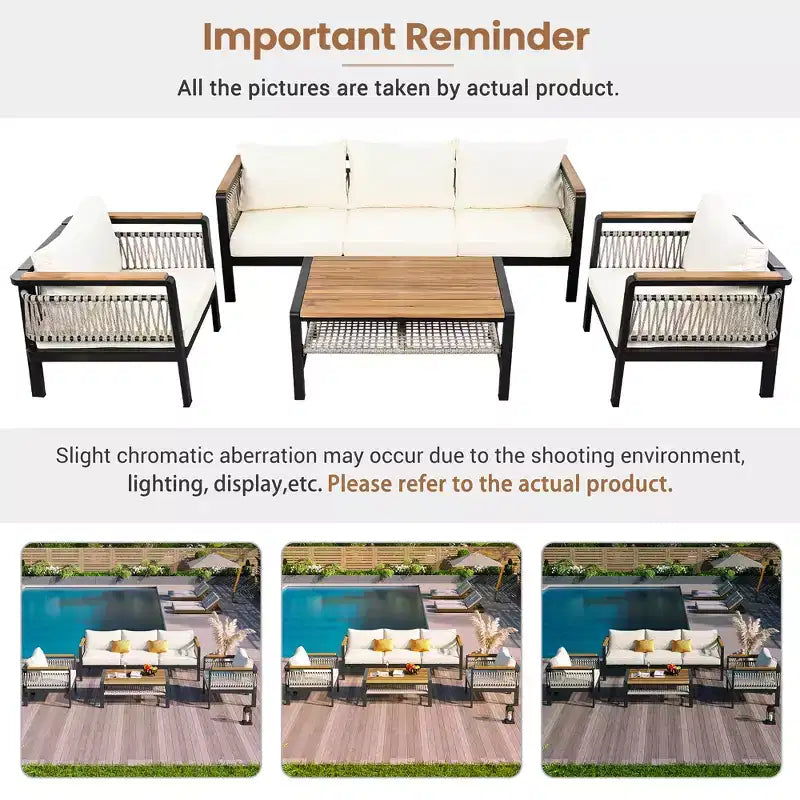 Conjunto de sofá seccional para exteriores de 4 piezas, conjunto de conversación para patio con capacidad para 5 personas, cojines y mesa de centro - ModernLuxe