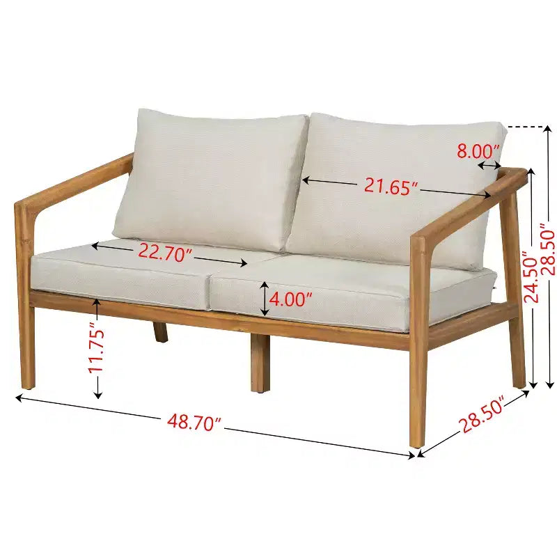 Ensemble de sièges extérieur Osborn de Christopher Knight Home, 4 pièces en bois d’acacia à lattes avec coussin, teck/beige