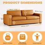82.7'' Orange Leather Loveseat Sofa with Square Arm, Mid-Century Modern