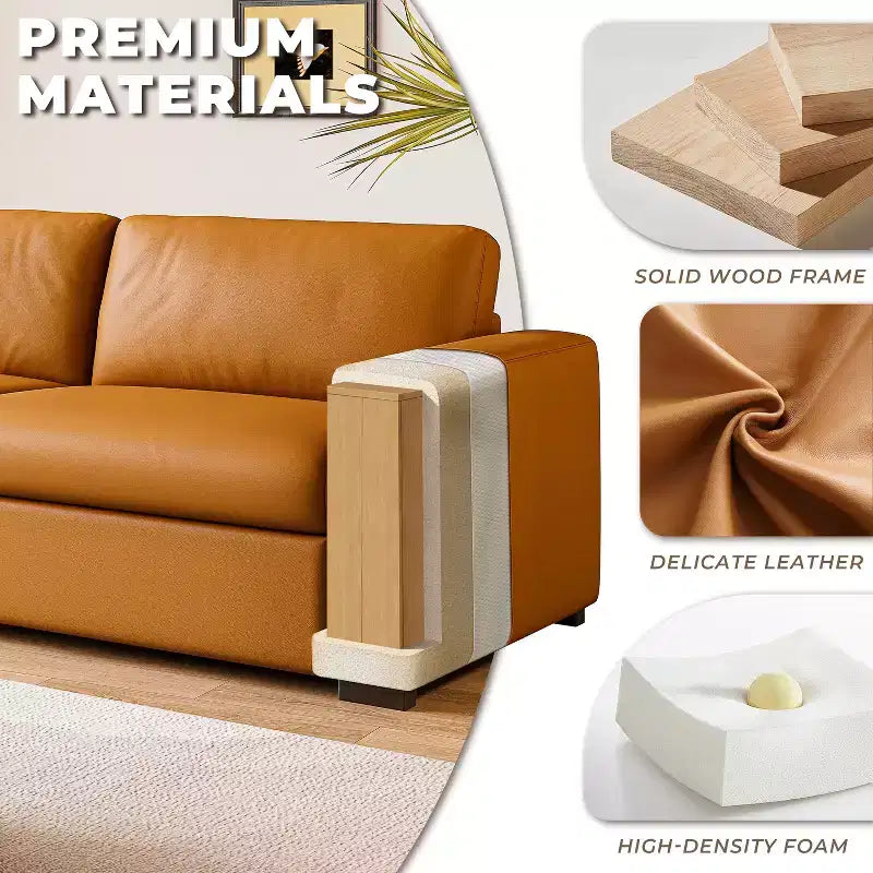82.7'' Orange Leather Loveseat Sofa with Square Arm, Mid-Century Modern