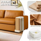 82.7'' Orange Leather Loveseat Sofa with Square Arm, Mid-Century Modern