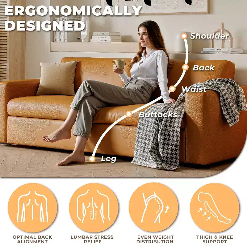 82.7'' Orange Leather Loveseat Sofa with Square Arm, Mid-Century Modern