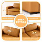 82.7'' Orange Leather Loveseat Sofa with Square Arm, Mid-Century Modern