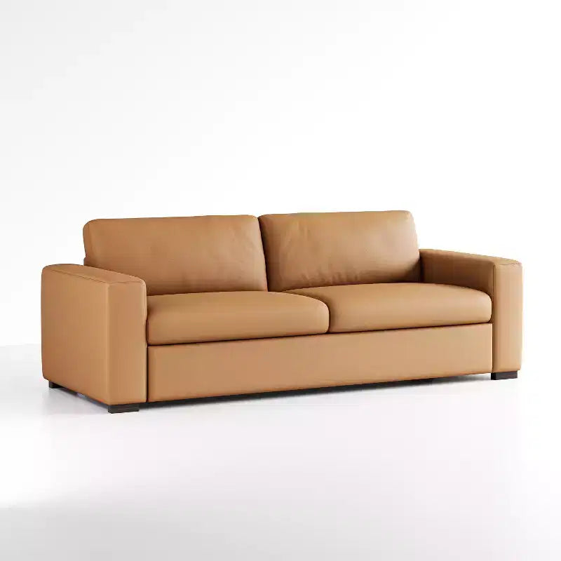 82.7'' Orange Leather Loveseat Sofa with Square Arm, Mid-Century Modern