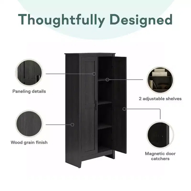 Farmhouse Storage Cabinet with 4 Shelves and 2 Shaker Style Doors