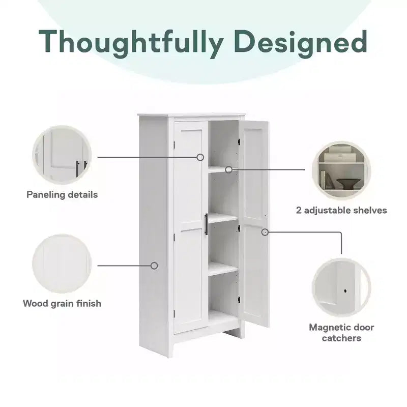 Farmhouse Storage Cabinet with 4 Shelves and 2 Shaker Style Doors