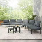 Whisen 6-Piece Half Moon Patio Sofa Set with 2 Coffee Tables and 4 Pillows, PE Rattan Sectional