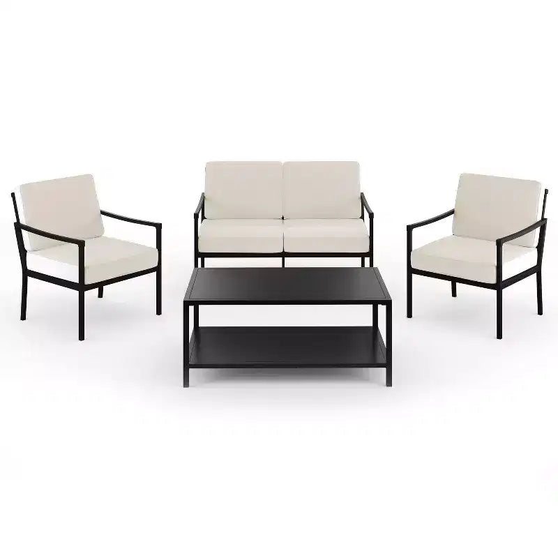Martha Stewart 4pc Steel Patio Conversation Set with Loveseat, 2 Chairs, Coffee Table in Black