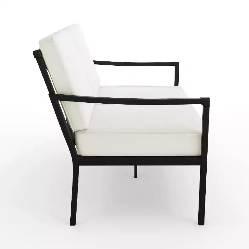 Conjunto de conversación para patio de acero Martha Stewart de 4 piezas, con sofá biplaza, 2 sillas y mesa de centro en negro