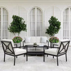 Conjunto de conversación para patio de acero Martha Stewart de 4 piezas, con sofá biplaza, 2 sillas y mesa de centro en negro