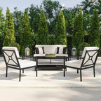 Conjunto de conversación para patio de acero Martha Stewart de 4 piezas, con sofá biplaza, 2 sillas y mesa de centro en negro