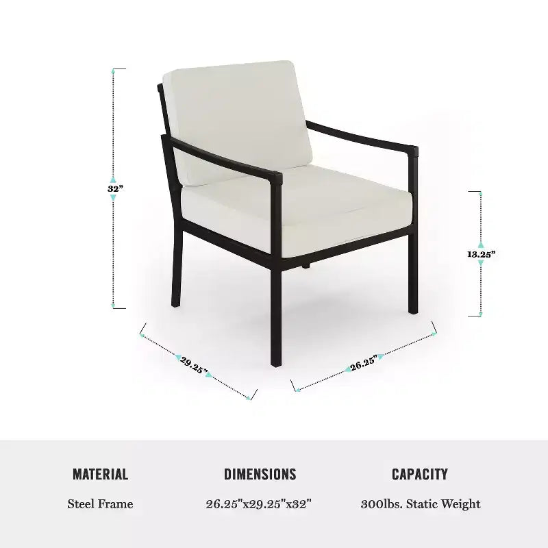 Conjunto de conversación para patio de acero Martha Stewart de 4 piezas, con sofá biplaza, 2 sillas y mesa de centro en negro