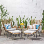 Christopher Knight Home Bechtel Outdoor Wicker and Tempered Glass 5 Piece Chat Set with Ottomans