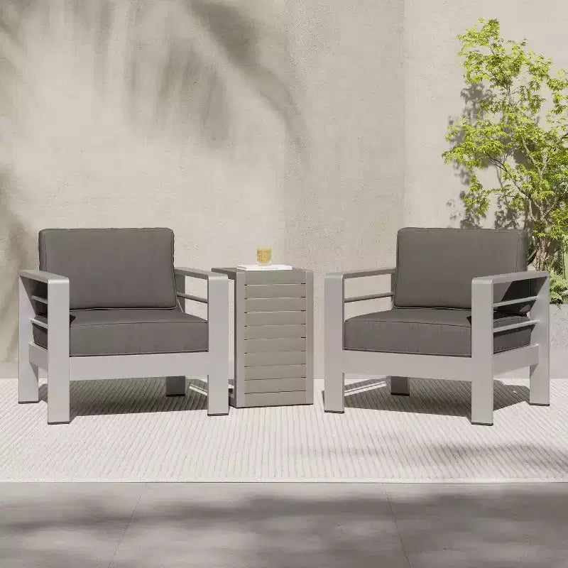 Conjunto de conversación de 3 piezas para exteriores Christopher Knight Home Crested Bay, de aluminio, con mesa en forma de C
