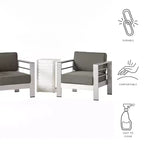 Conjunto de conversación de 3 piezas para exteriores Christopher Knight Home Crested Bay, de aluminio, con mesa en forma de C