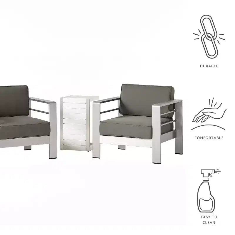 Conjunto de conversación de 3 piezas para exteriores Christopher Knight Home Crested Bay, de aluminio, con mesa en forma de C