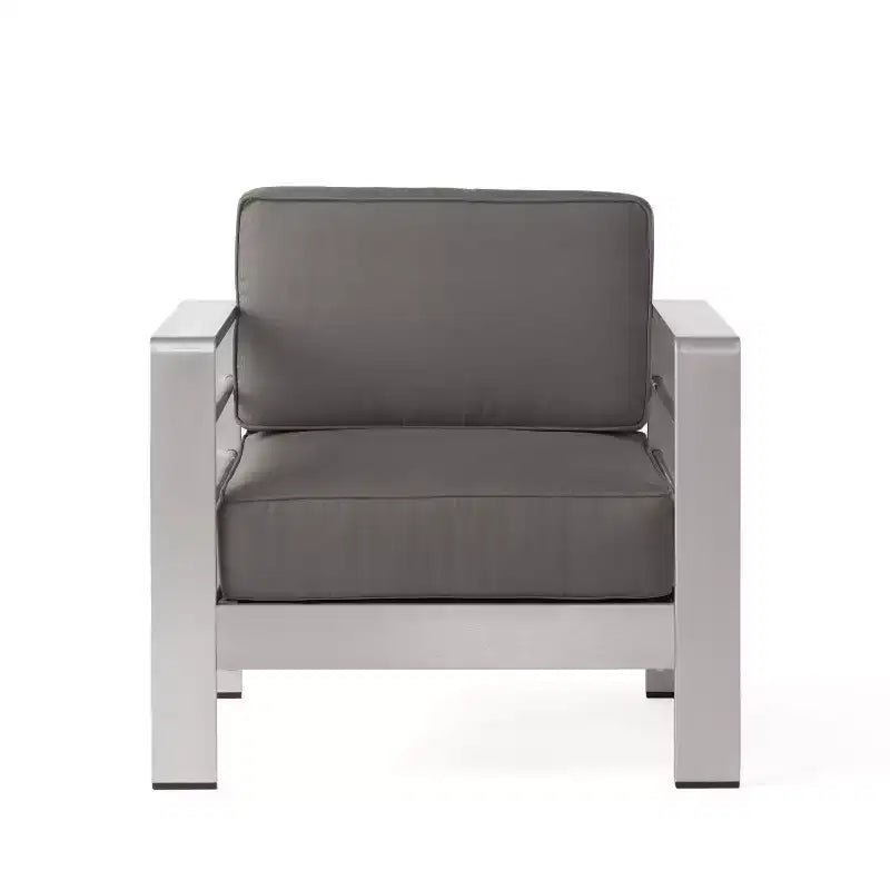 Conjunto de conversación de 3 piezas para exteriores Christopher Knight Home Crested Bay, de aluminio, con mesa en forma de C