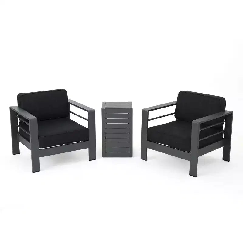 Conjunto de conversación de 3 piezas para exteriores Christopher Knight Home Crested Bay, de aluminio, con mesa en forma de C