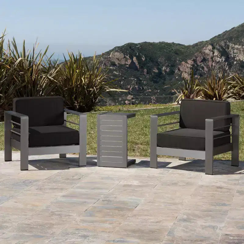 Christopher Knight Home Crested Bay Outdoor Aluminum 3 Piece Chat Set with C Shaped Table