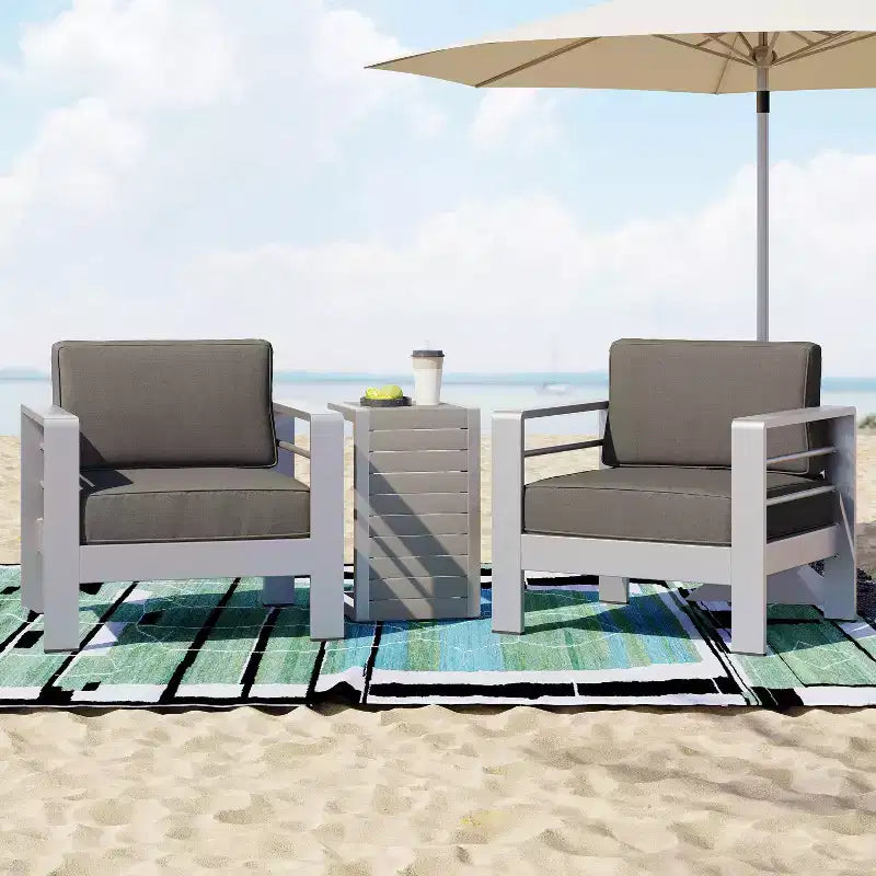 Christopher Knight Home Crested Bay kültéri, 3 részes alumínium társalgógarnitúra C alakú asztallal