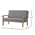 Conjunto GDFStudio Keanu de sofá biplaza y mesa de centro de madera de acacia para exteriores, con cojines