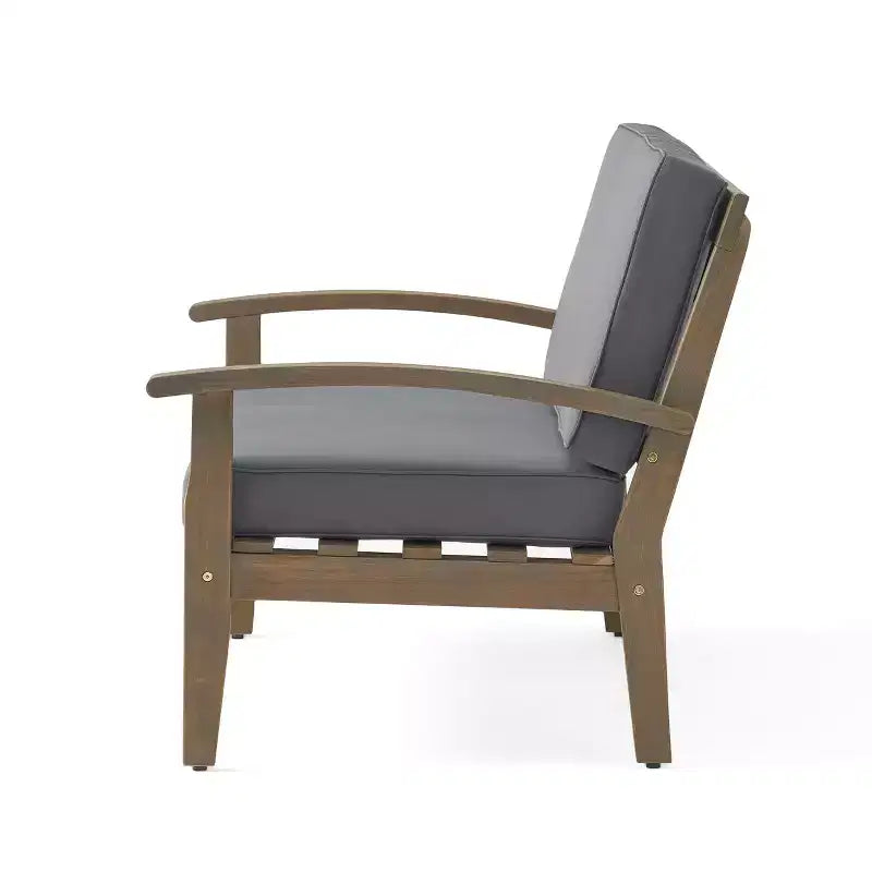 Conjunto GDFStudio Keanu de sofá biplaza y mesa de centro de madera de acacia para exteriores, con cojines