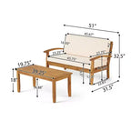 Conjunto GDFStudio Keanu de sofá biplaza y mesa de centro de madera de acacia para exteriores, con cojines