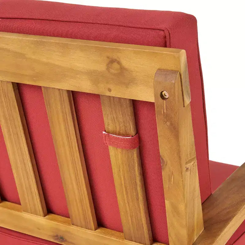 Conjunto GDFStudio Keanu de sofá biplaza y mesa de centro de madera de acacia para exteriores, con cojines