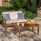 GDFStudio Keanu Outdoor Acacia Wood Loveseat and Coffee Table Set with Cushions