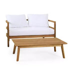 Conjunto GDFStudio Aggie de sofá biplaza y mesa de centro de madera de acacia para exteriores, con cojines, teca/blanco