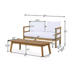 Conjunto GDFStudio Aggie de sofá biplaza y mesa de centro de madera de acacia para exteriores, con cojines, teca/blanco