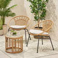 Christopher Knight Home Specter Outdoor Wicker and Tempered Glass 3 Piece Chat Set with Cushion, Light Brown/Beige