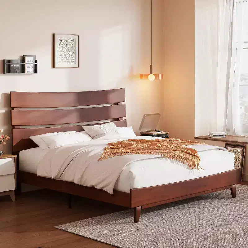 Solid Wood Bed Frame with Headboard, No Box Spring Needed