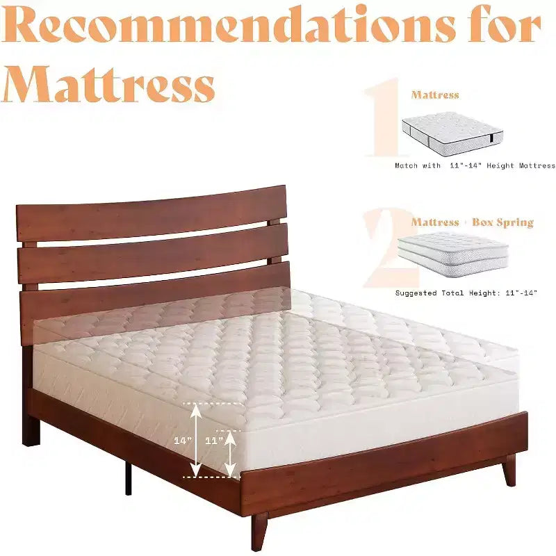 Solid Wood Bed Frame with Headboard, No Box Spring Needed
