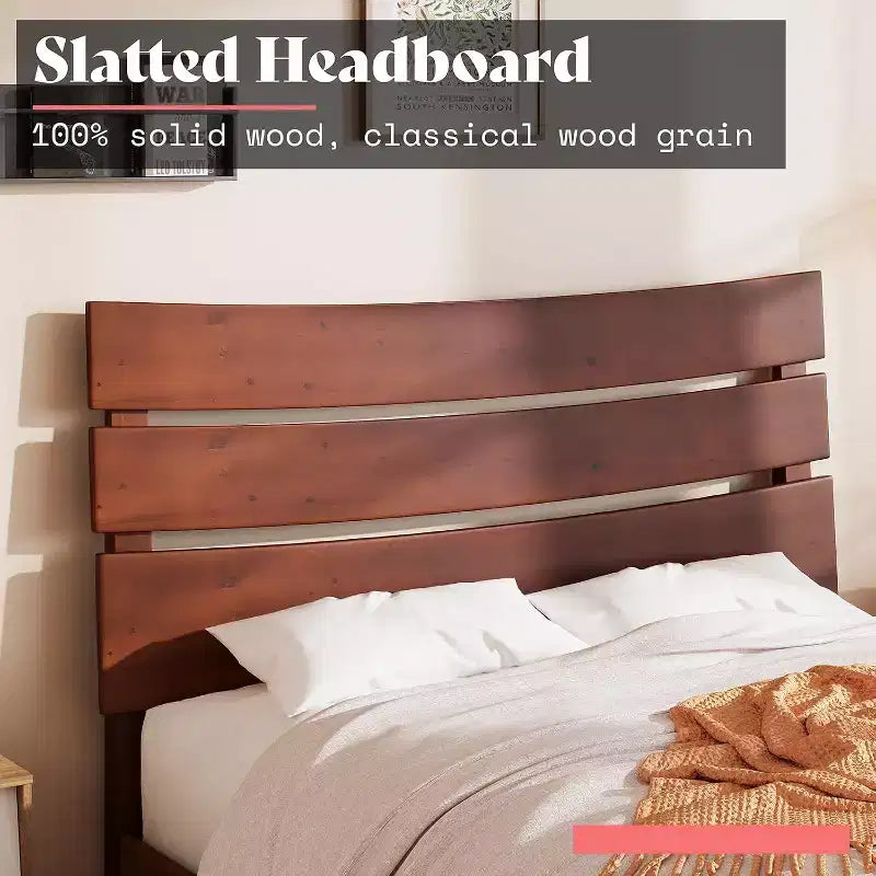 Solid Wood Bed Frame with Headboard, No Box Spring Needed